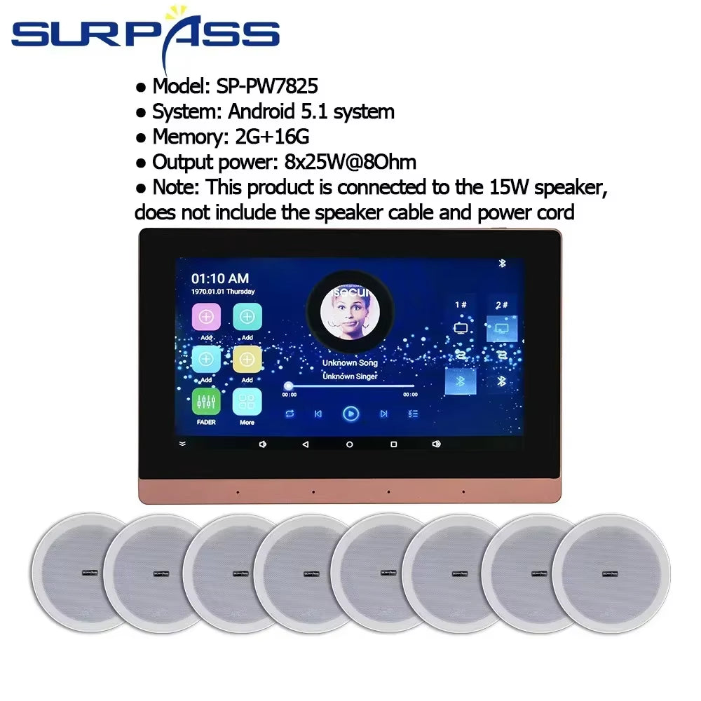 Smart Home Theater Sound System Wifi Amplifier Bluetooth Android Touch Screen with 6Inch Stereo Ceiling Speaker for Residential