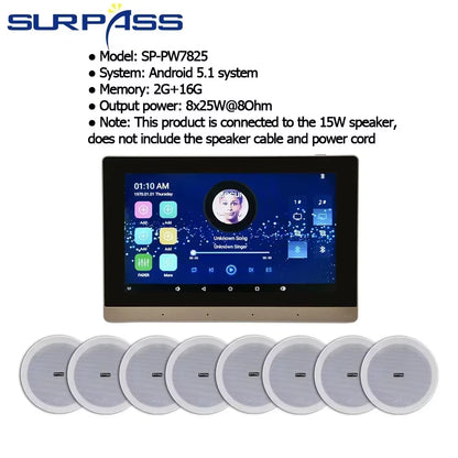 Smart Home Theater Sound System Wifi Amplifier Bluetooth Android Touch Screen with 6Inch Stereo Ceiling Speaker for Residential