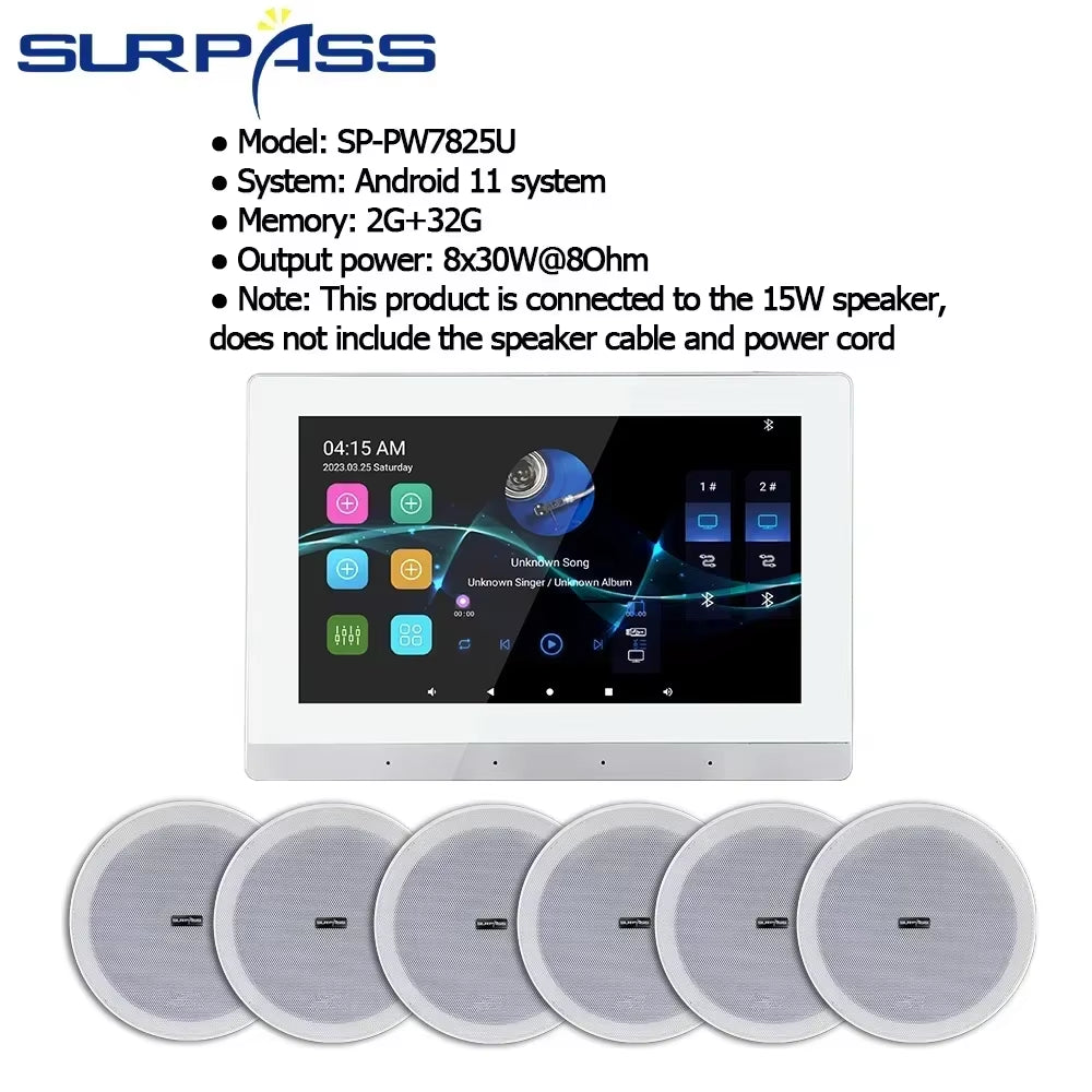 Smart Home Theater Sound System Wifi Amplifier Bluetooth Android Touch Screen with 6Inch Stereo Ceiling Speaker for Residential