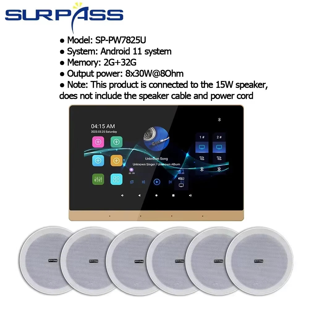 Smart Home Theater Sound System Wifi Amplifier Bluetooth Android Touch Screen with 6Inch Stereo Ceiling Speaker for Residential