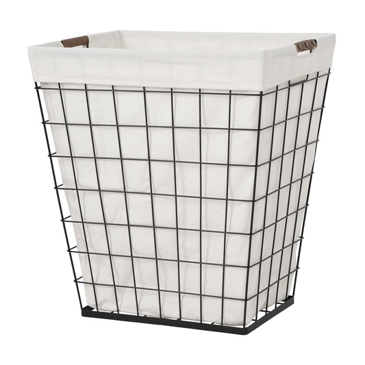 (2 Pack)  75L Rectangular Steel Wire Laundry Hamper with Removable Cotton Blend Liner for Adult, Black & Natural