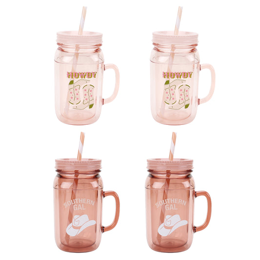 Just Feed Me by  4-Piece 32-Ounce Acrylic Mason Jar Set, Terracotta Rose and Blush Pink