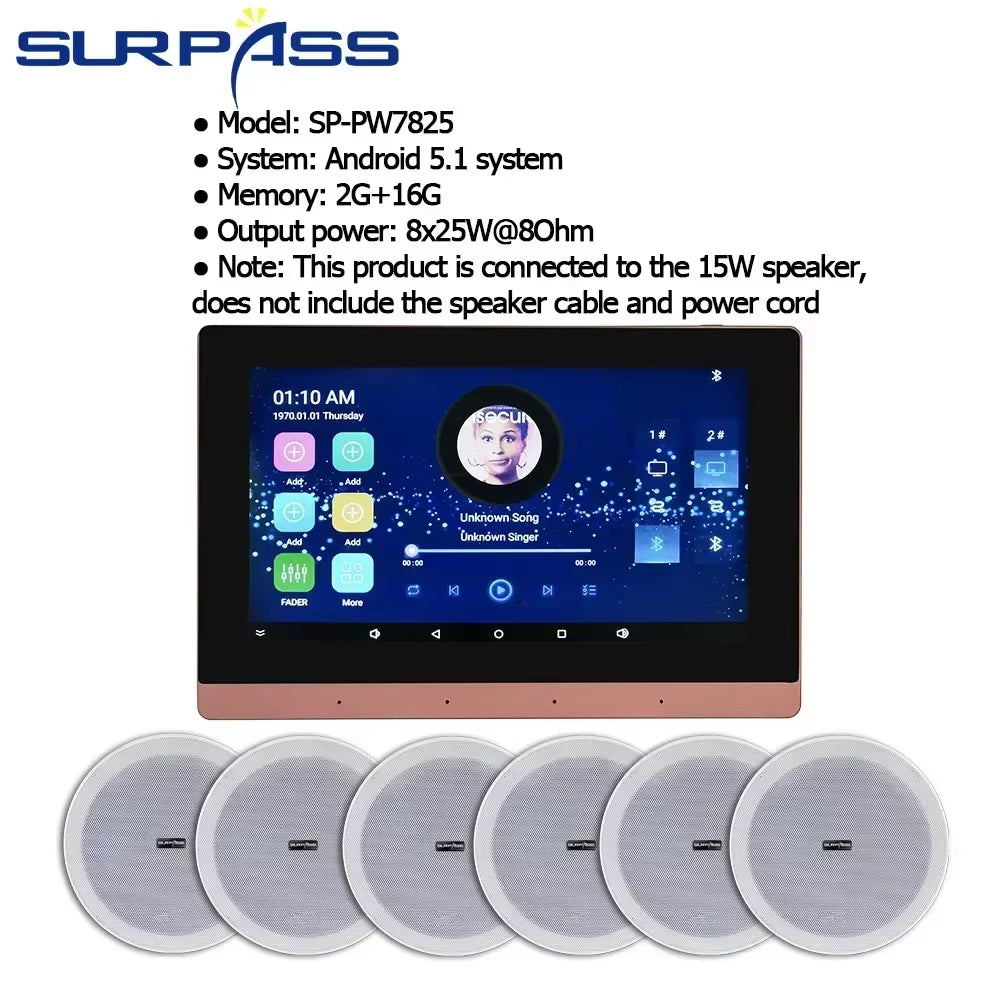 Smart Home Theater Sound System Wifi Amplifier Bluetooth Android Touch Screen with 6Inch Stereo Ceiling Speaker for Residential