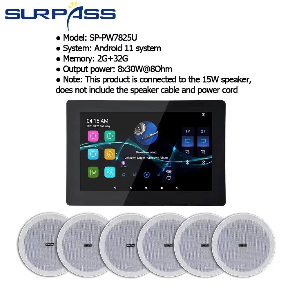 Smart Home Theater Sound System Wifi Amplifier Bluetooth Android Touch Screen with 6Inch Stereo Ceiling Speaker for Residential