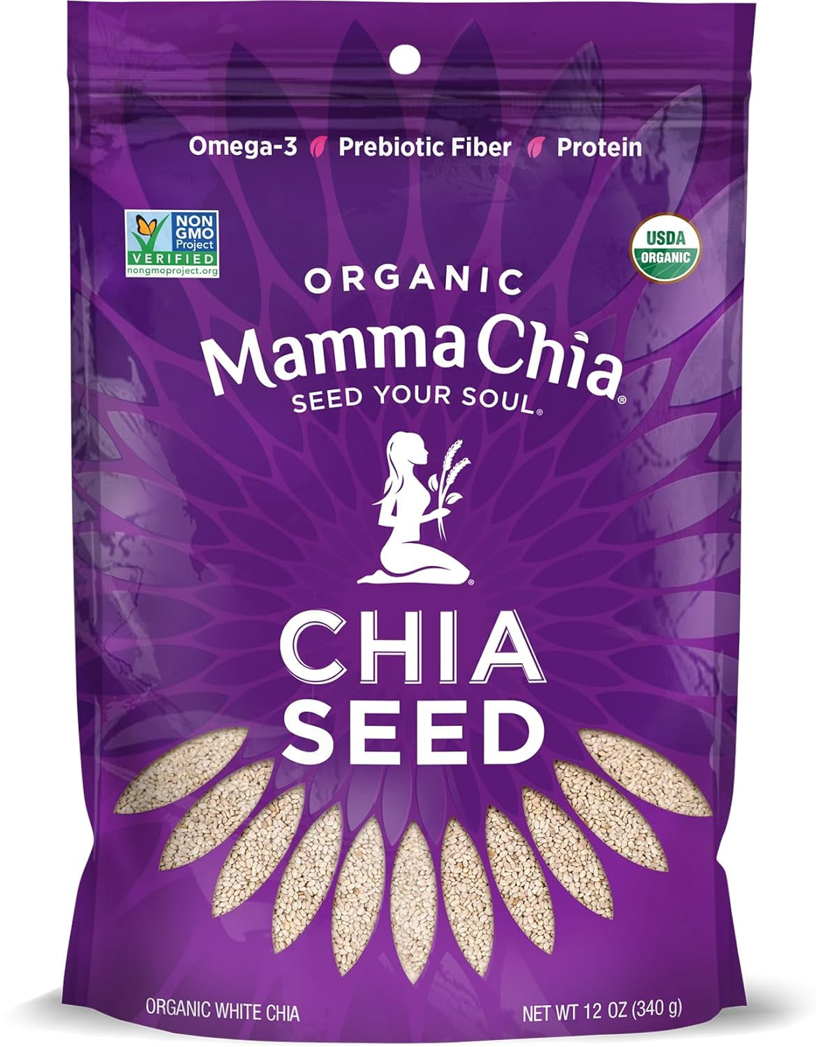 Organic Seeds, White Chia Seeds, One 12 Ounce Organic Chia Seed Bags, USDA Organic, Non-Gmo, Vegan, Gluten Free, and Kosher