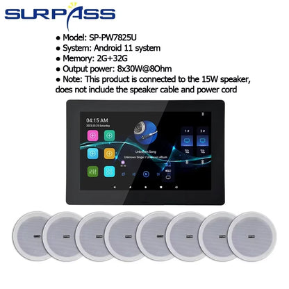 Smart Home Theater Sound System Wifi Amplifier Bluetooth Android Touch Screen with 6Inch Stereo Ceiling Speaker for Residential